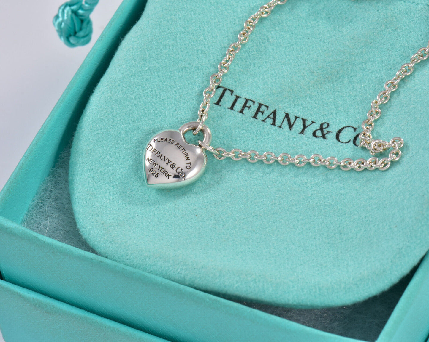 7" Please Return To Tiffany & Co Silver Full Heart Bracelet in Box Pouch Ribbon