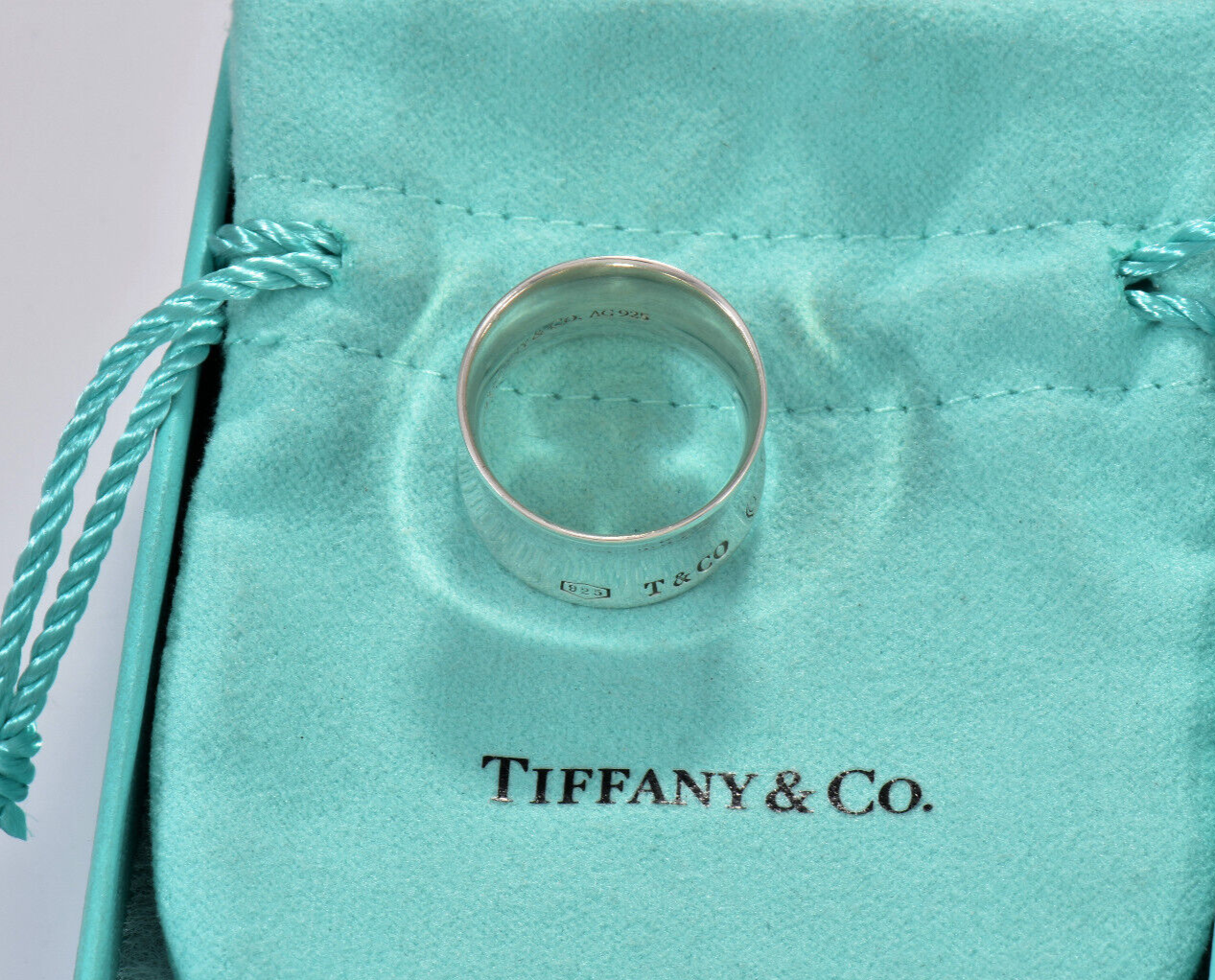 Size 6.5 Tiffany & Co Sterling Silver 1837 Wide Concave Band Ring in Pouch