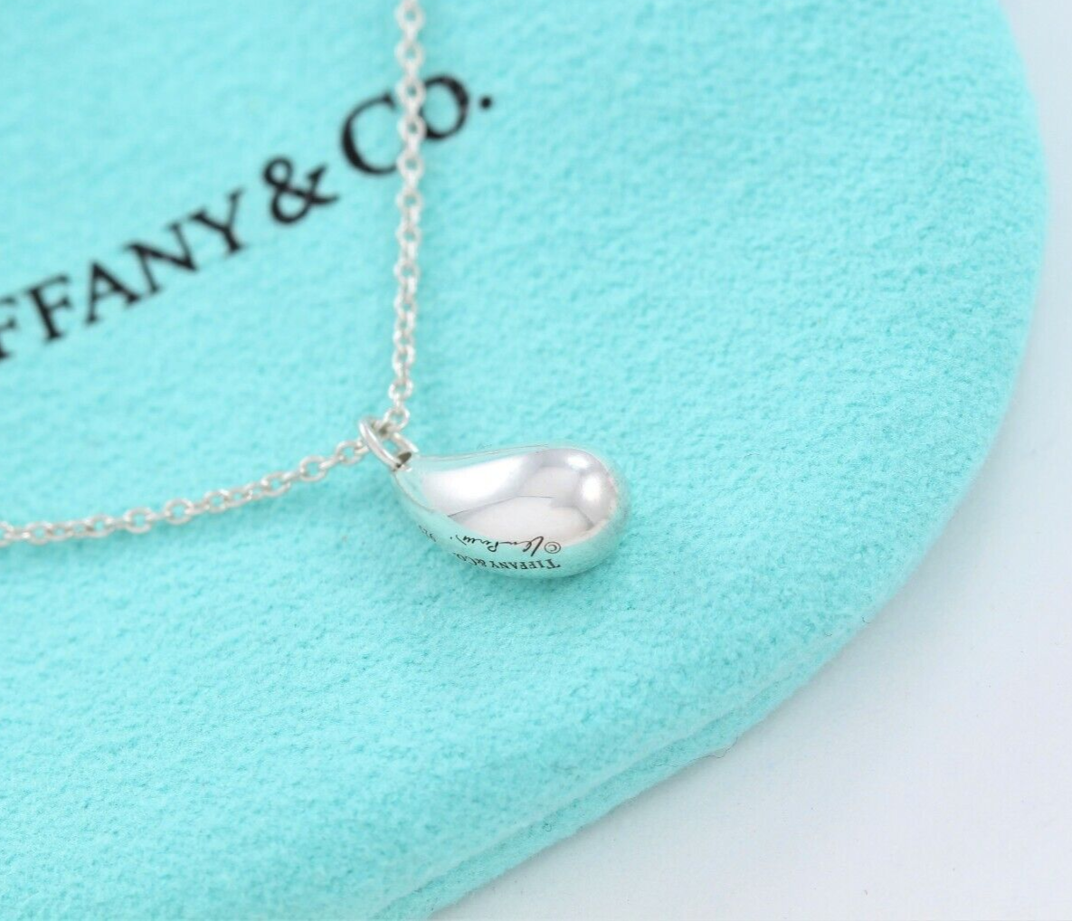 Tiffany & Co Silver Elsa Peretti Teardrop Pendant 16.25" Chain Necklace in Box