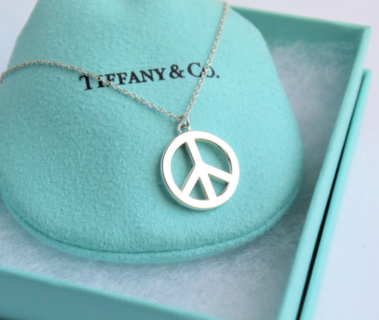 20.75" Tiffany & Co Silver Large 1" Peace Pendant Necklace in Box Pouch Rare