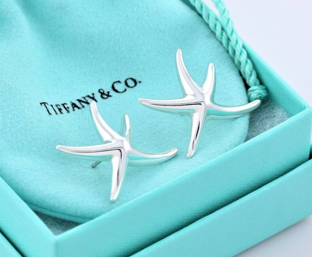 Tiffany & Co Silver Elsa Peretti Large 1.25" Starfish Stud Earrings in Box Pouch