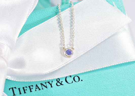 Tiffany & Co Silver Elsa Peretti Color By Yard Tanzanite 16" Necklace Box Pouch