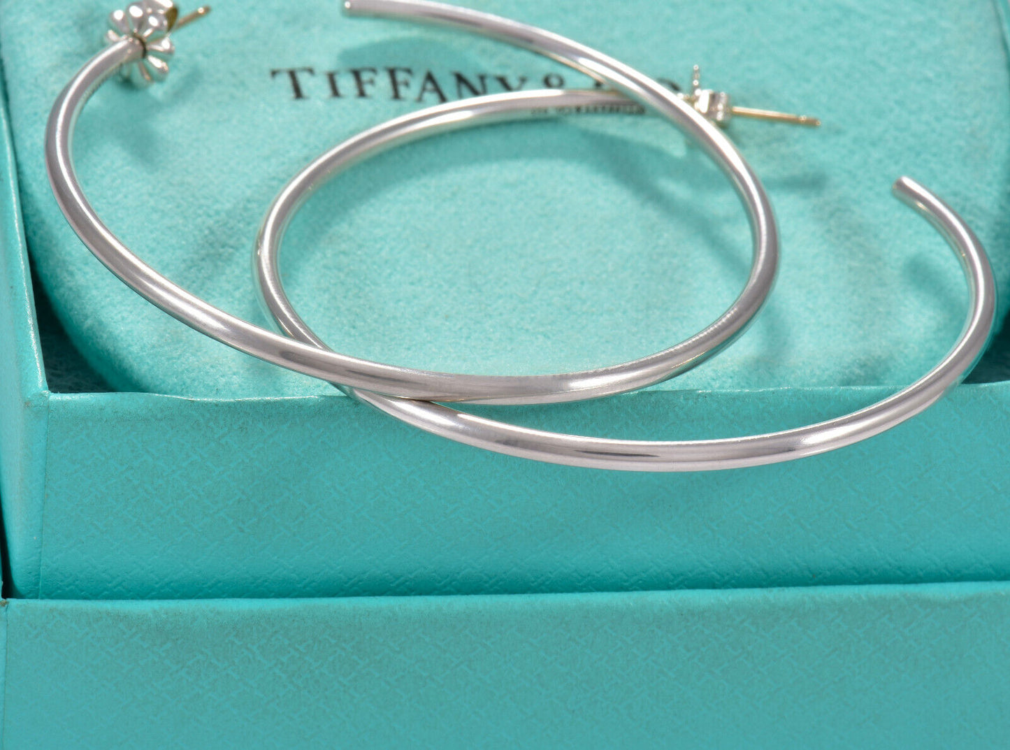 Tiffany & Co Silver 2" Large XL Narrow Tube Hoop Earrings in Box Rare 51mm Bar