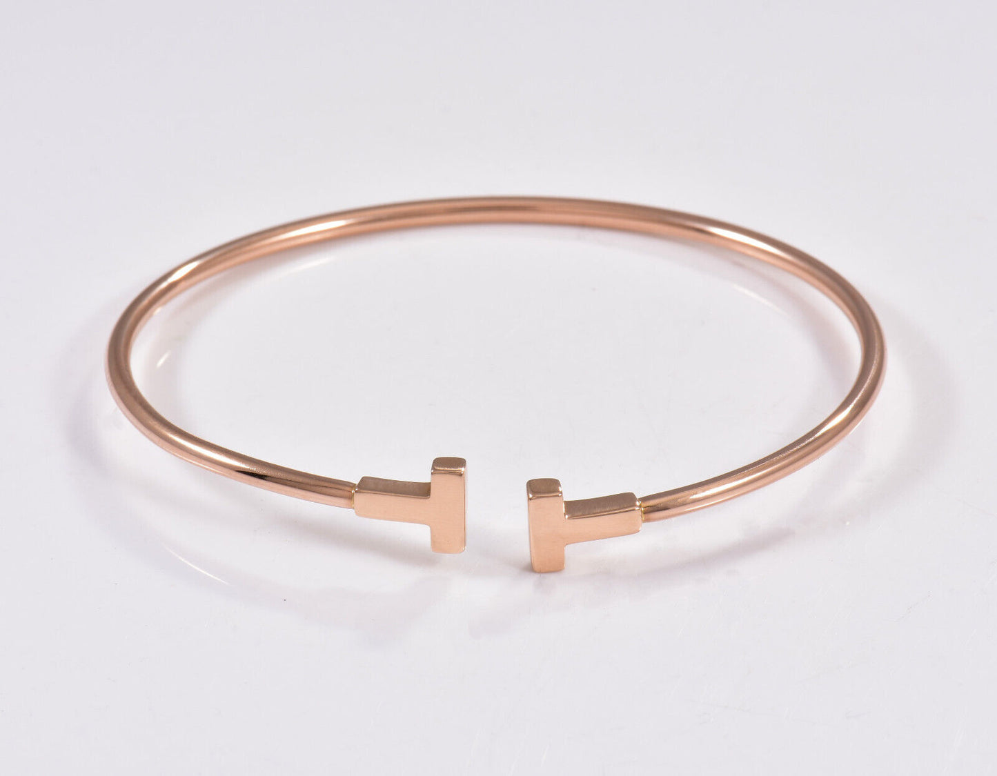 Tiffany & Co 18K Rose Gold Size Small 5.75" Narrow T Wire Bracelet in Box Pouch