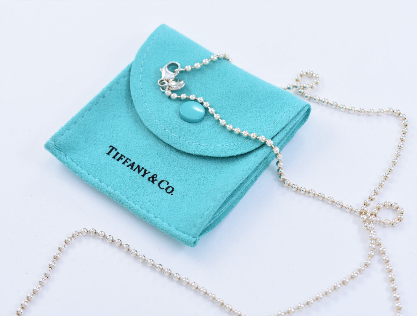 Tiffany & Co Silver 3mm Bead Chain 30.5" Necklace For Pendant In Pouch Mens Uni