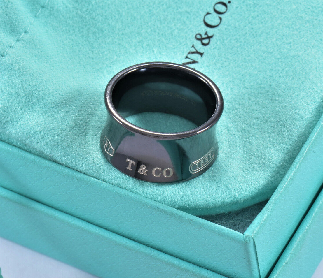 Size 6 Tiffany & Co Titanium 1837 Wide Concave Band Ring in Box Pouch Unisex