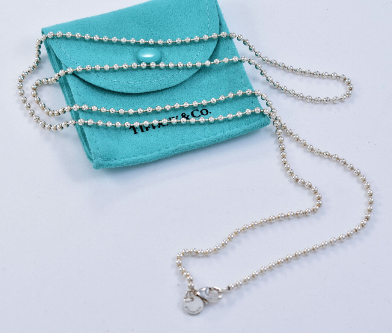 Tiffany & Co Silver 3mm Bead Chain 30.5" Necklace For Pendant In Pouch Mens Uni