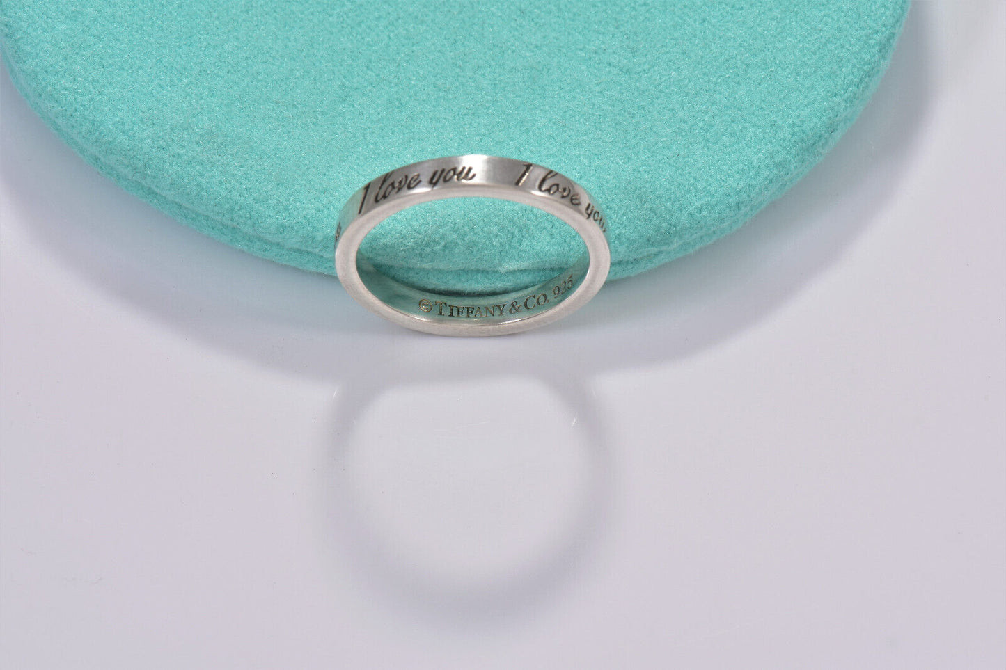 Size 9 Tiffany & Co Sterling Silver I Love You Notes Narrow Band Ring in Pouch