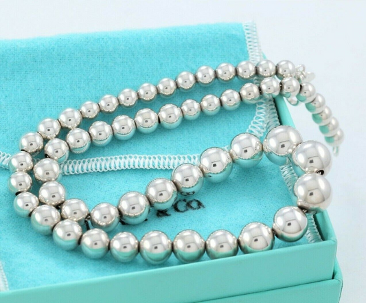 Tiffany & Co Sterling Silver HardWear Graduated Ball Bead Necklace in Pouch Ware