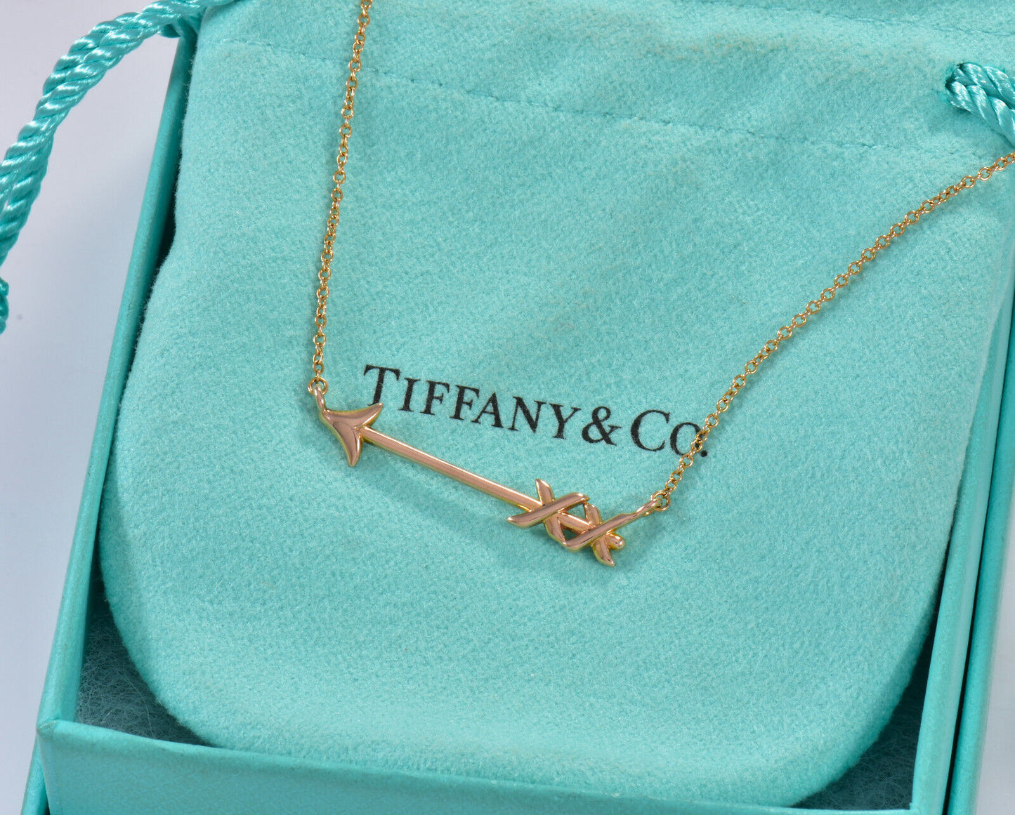 Tiffany & Co Paloma Picasso 18k Rose Gold Arrow Pendant 19" Necklace in Box Rare