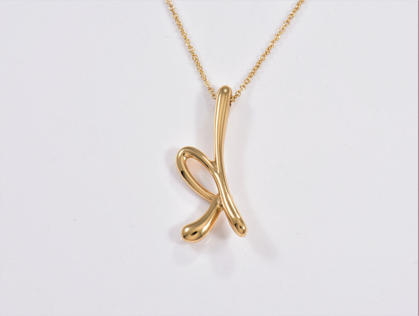 Boxed Tiffany & Co 18K Yellow Gold Elsa Peretti Letter K Pendant 16.25" Necklace