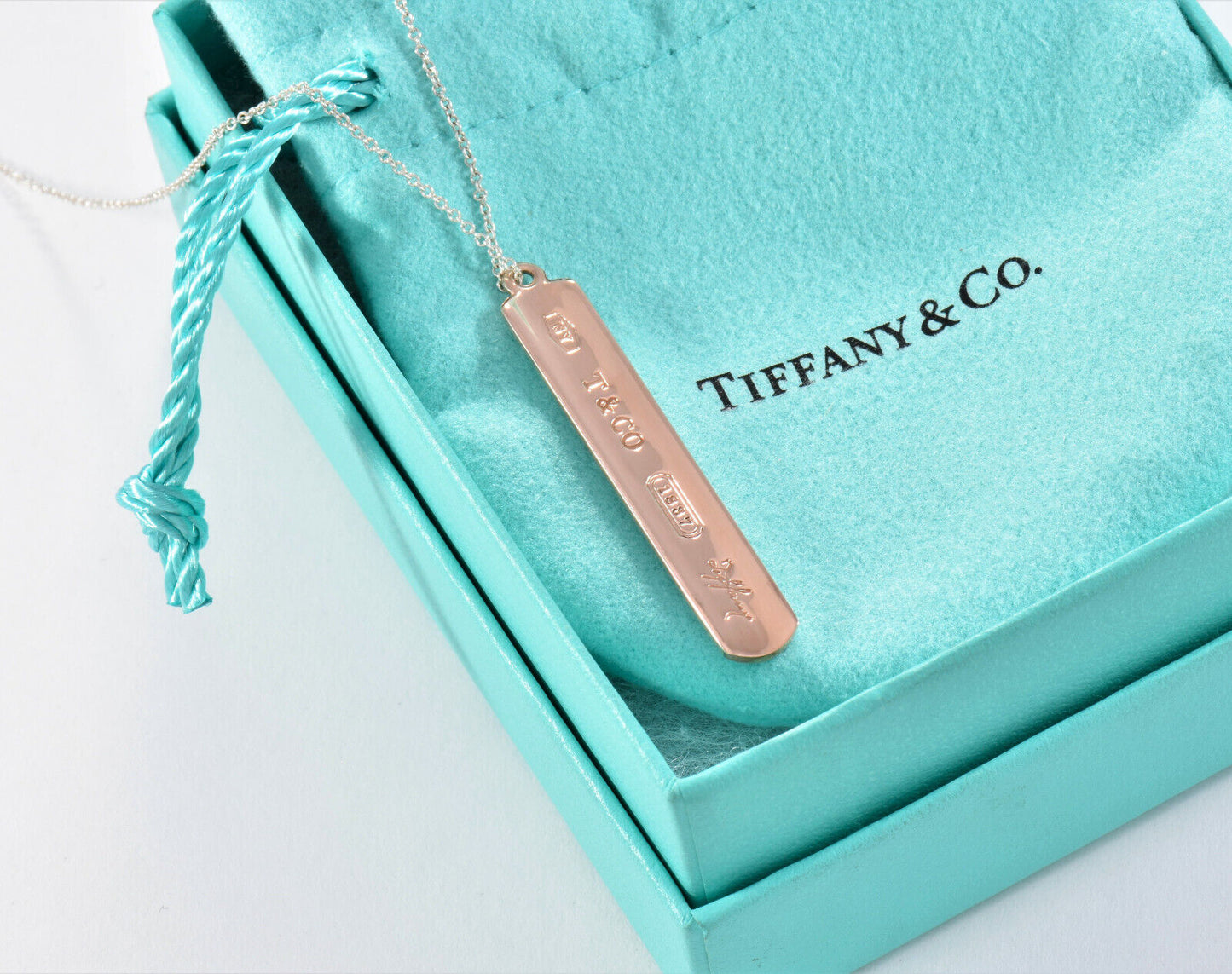 24" Tiffany & Co Rubedo Gold Silver 1837 Large Bar Pendant Necklace in Box Pouch