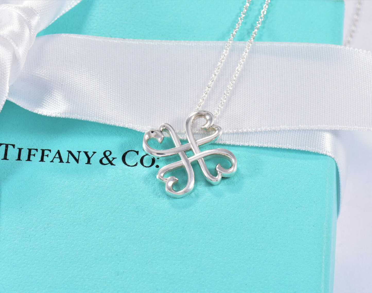 Tiffany & Co Silver Picasso 4 Clover Loving Heart Medallion Pendant 18" Necklace