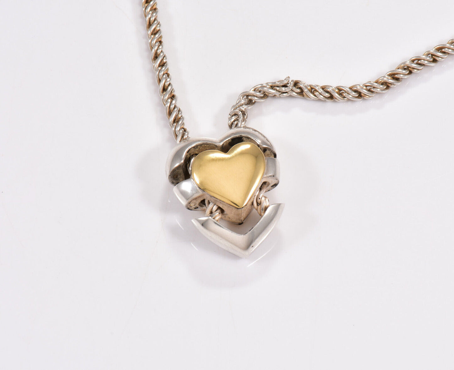 Vintage Tiffany & Co Italy Gold Silver Heart Puzzle Pendant Necklace Rare Rope