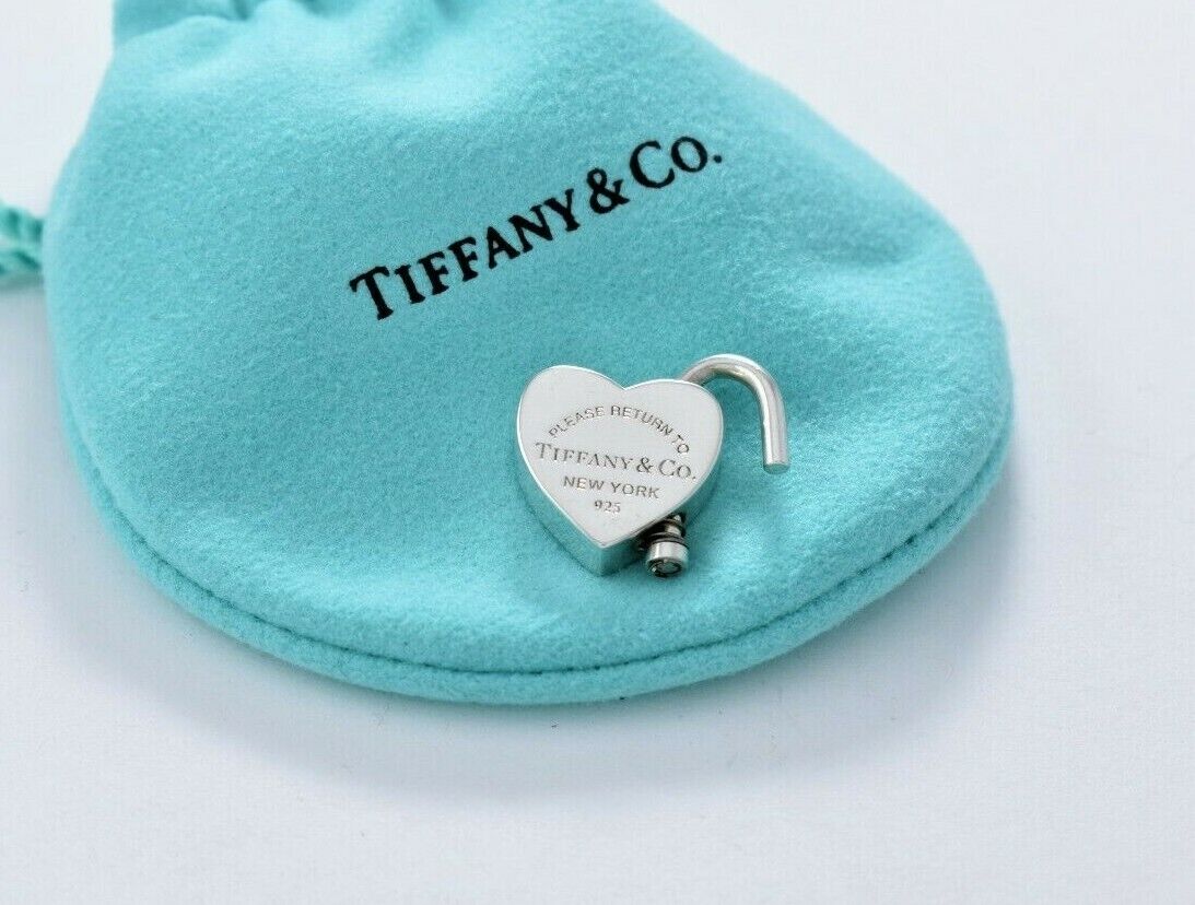 Please Return To Tiffany & Co Silver Heart Padlock Charm Necklace Bracelet Lock