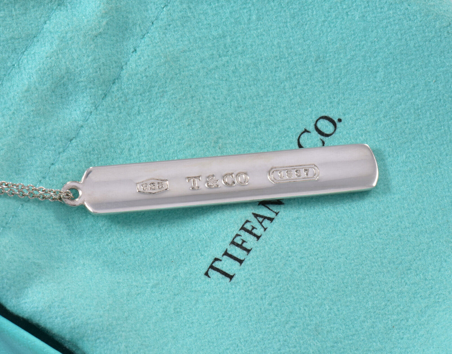 20" Tiffany & Co  Silver Larger 1837 Thin Bar Pendant Necklace Box Pouch Ribbon