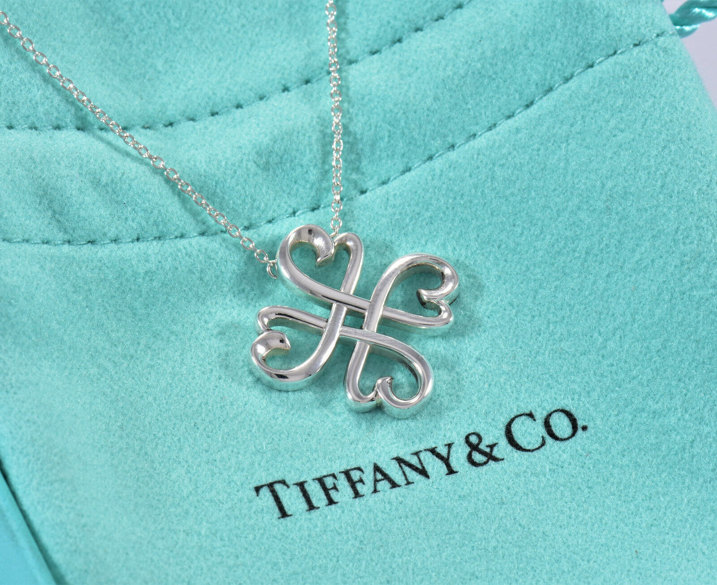 Tiffany & Co Silver Picasso 4 Clover Loving Heart Medallion Pendant 18" Necklace