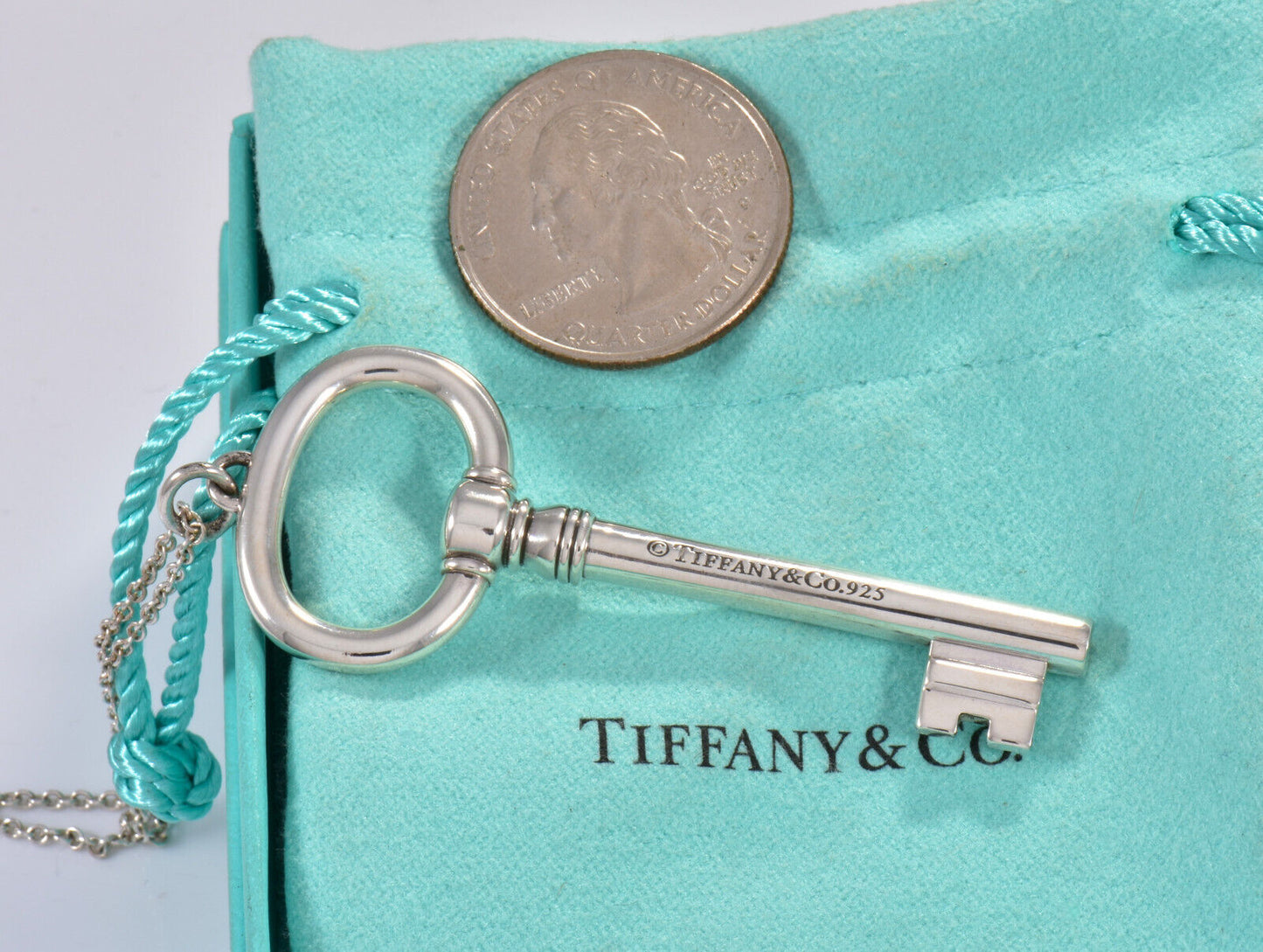 Tiffany & Co Silver XL 2.5" Oval Key Charm Pendant 30.5" Chain Necklace Boxed