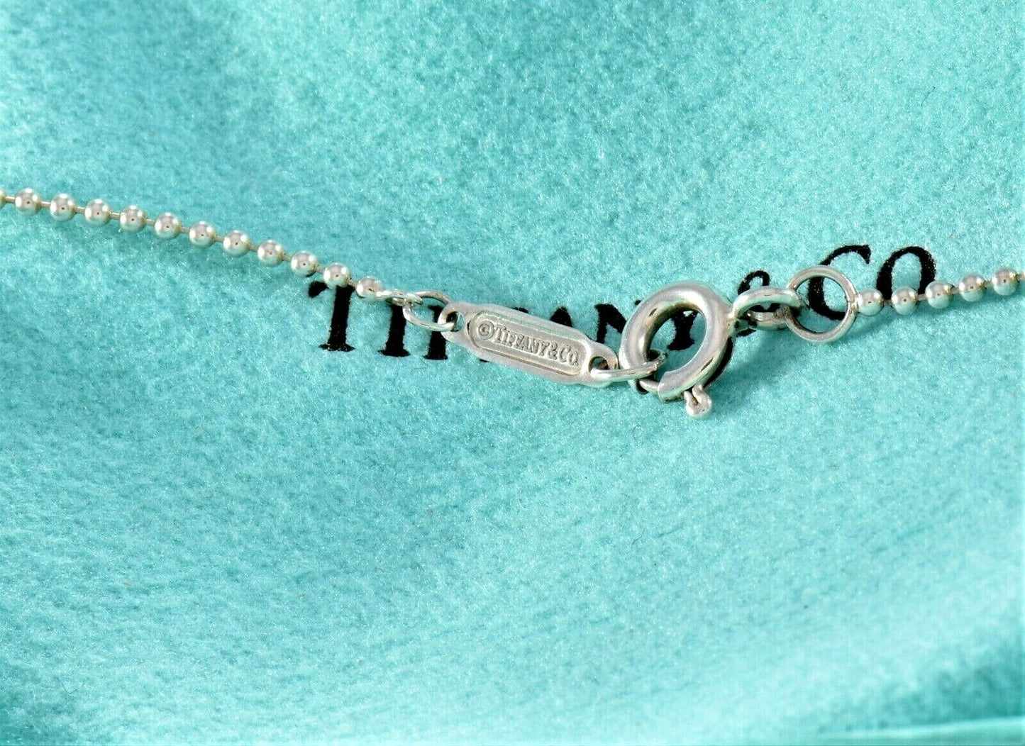 Tiffany & Co Sterling Silver 1.5" Oval Key Pendant 18" Bead Chain Necklace Pouch