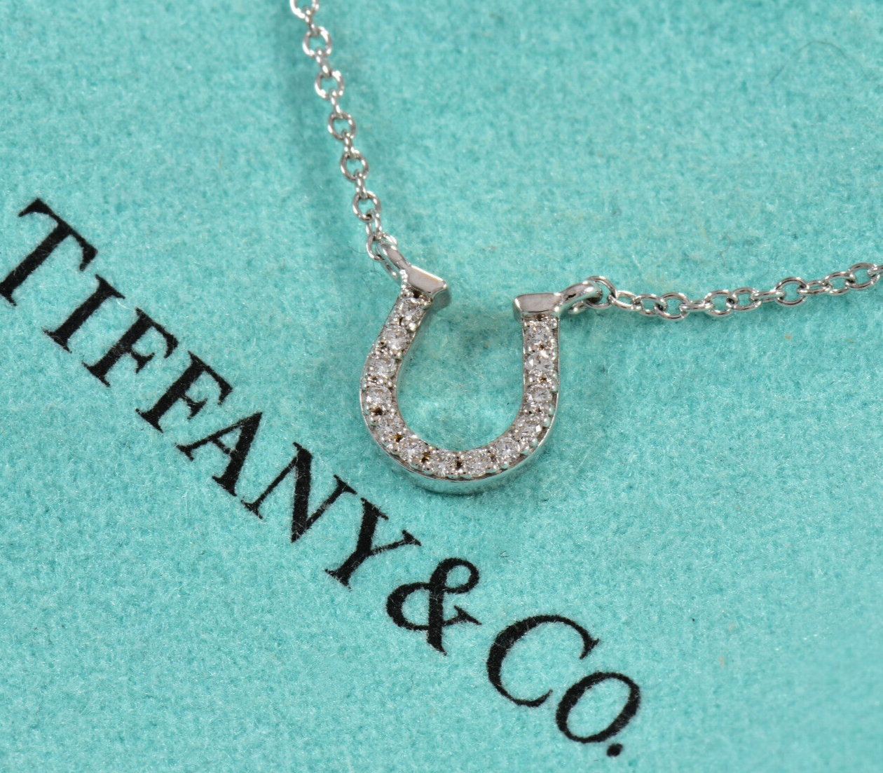 Tiffany & Co Diamond White Gold Metro Horseshoe Pendant 16.5" Necklace Boxed 8mm