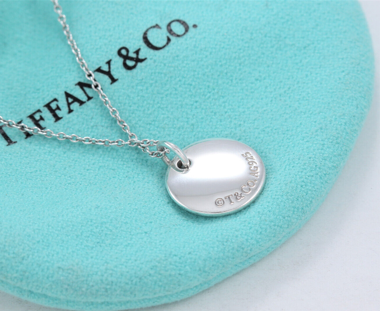 Tiffany & Co Silver Letter M Cursive Circle Pendant 16.25" Necklace in Box Pouch