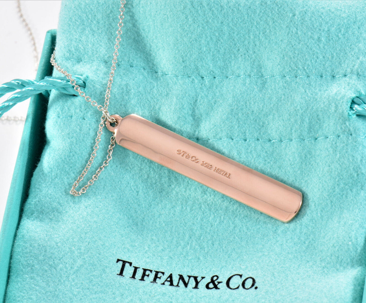 24" Tiffany & Co Rubedo Gold Silver 1837 Large Bar Pendant Necklace in Box Pouch