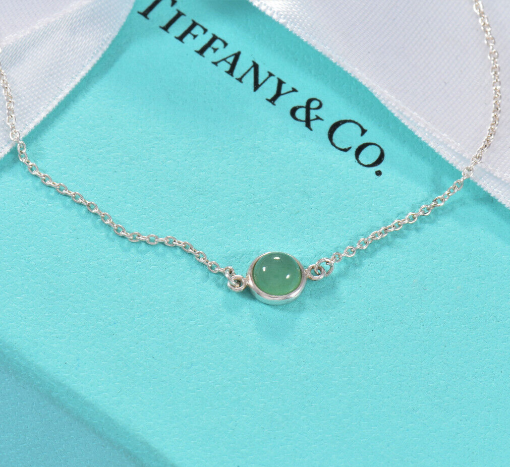 7.4" Tiffany & Co Silver Elsa Peretti Color By Yard Green Aventurine Bracelet