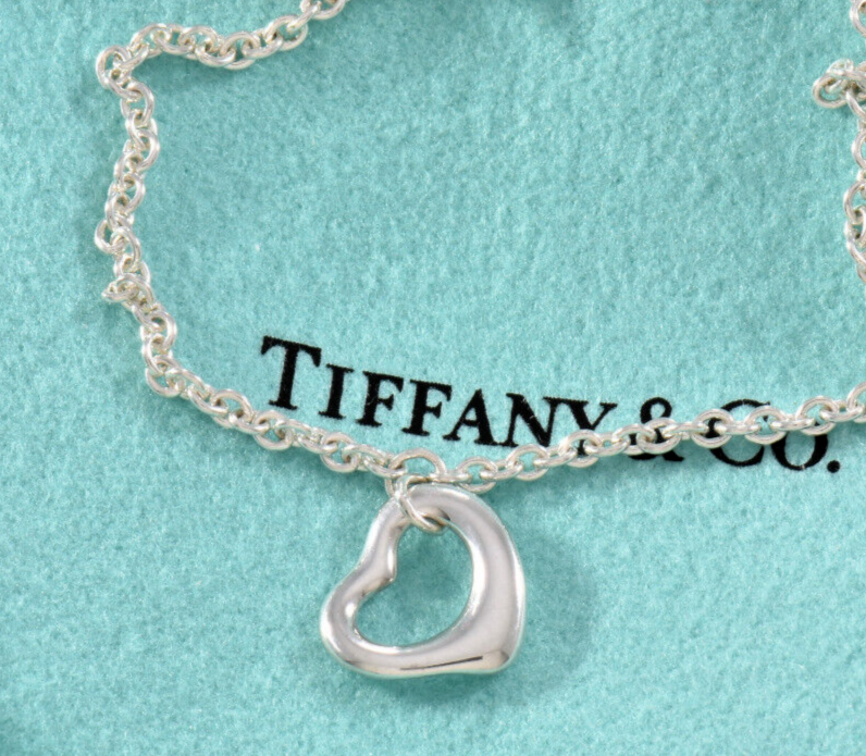 7.75" Tiffany & Co Sterling Silver Elsa Peretti Mini Open Heart Bracelet & Pouch