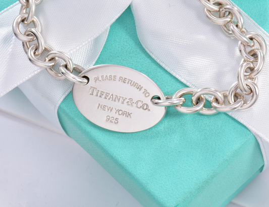 7.5" Return To Tiffany & Co Silver Oval Tag Bracelet Medium in Box Chain Link