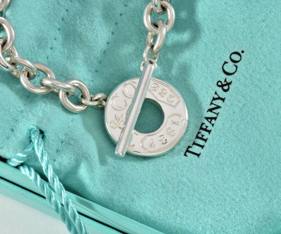 Tiffany & Co Sterling Silver 1837 Toggle Chain 7.5" Bracelet and Pouch Rare