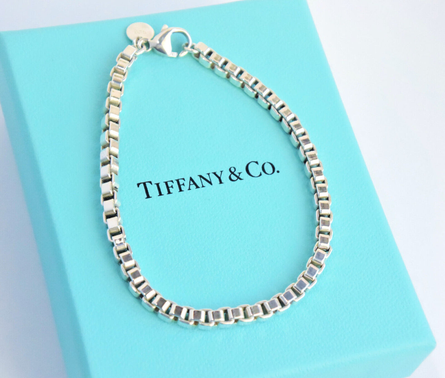 6.75" Tiffany & Co Sterling Silver Classic Venetian Link Bracelet Chain in Pouch