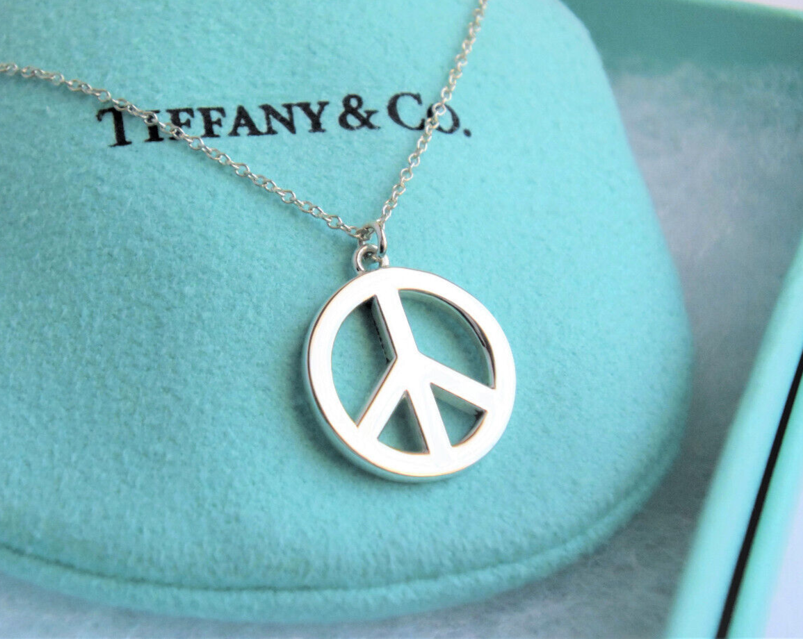 20.75" Tiffany & Co Silver Large 1" Peace Pendant Necklace in Box Pouch Rare