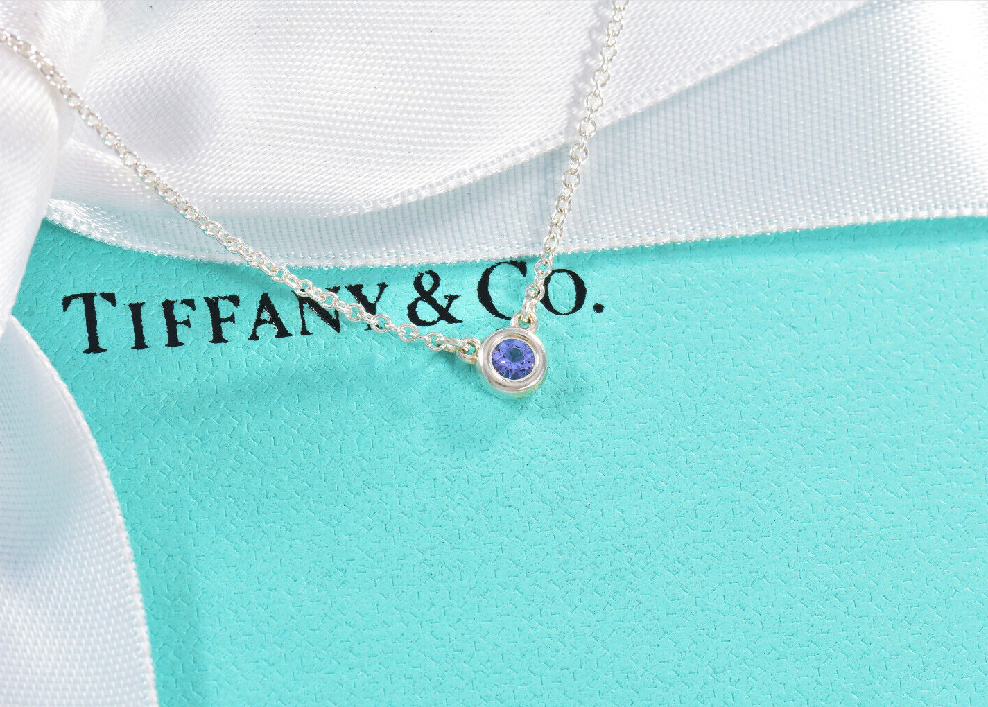 Tiffany & Co Silver Elsa Peretti Color By Yard Tanzanite 16" Necklace Box Pouch