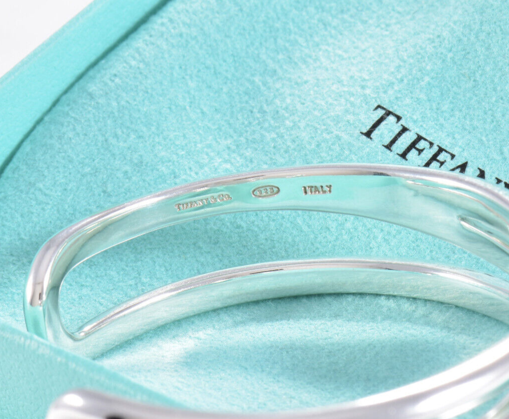 7" Tiffany & Co Sterling Silver Diagonal Open Weave Cuff Love Bracelet in Pouch