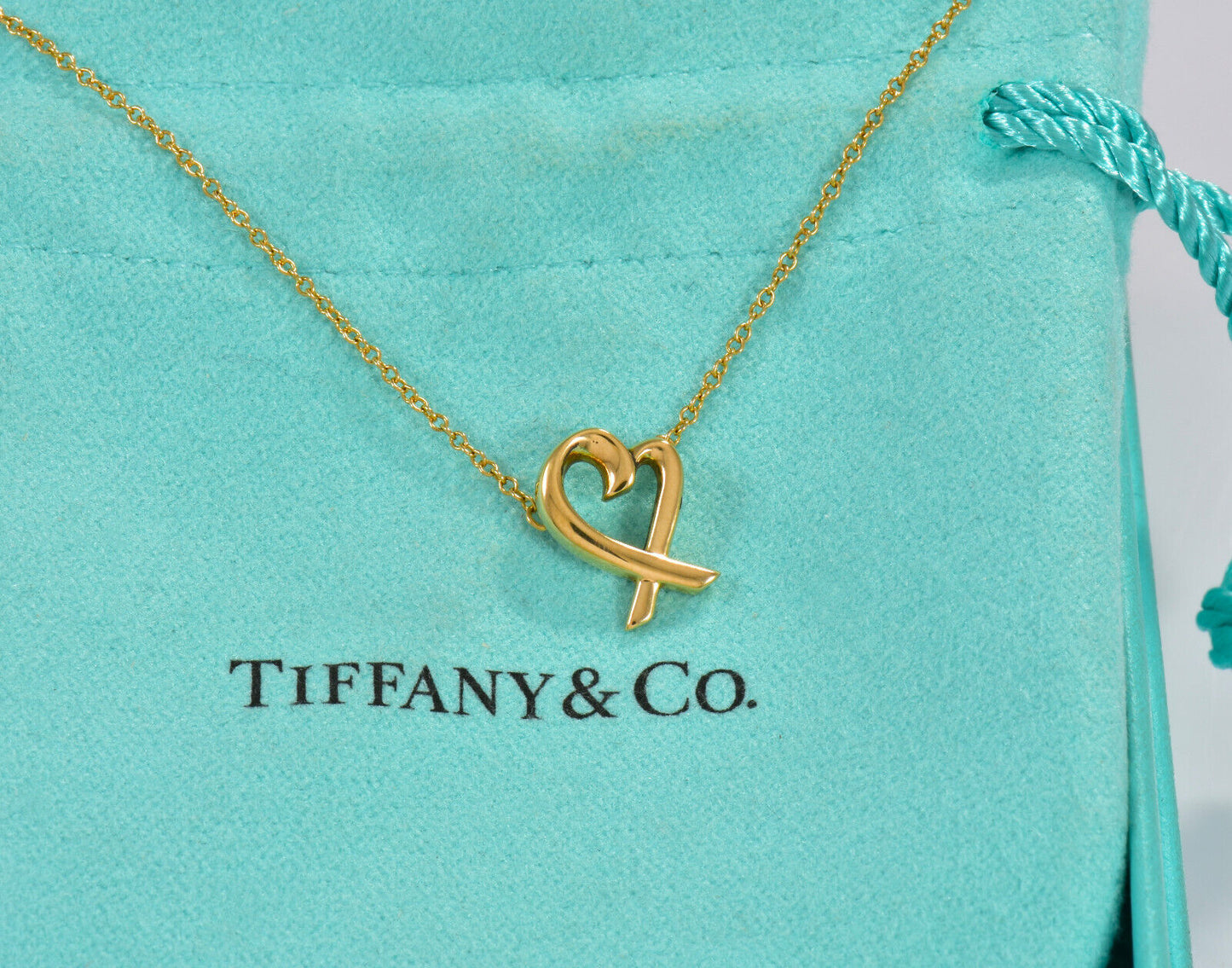 Tiffany & Co 18K Gold Paloma Picasso Loving Heart Pendant 17" Necklace in Box