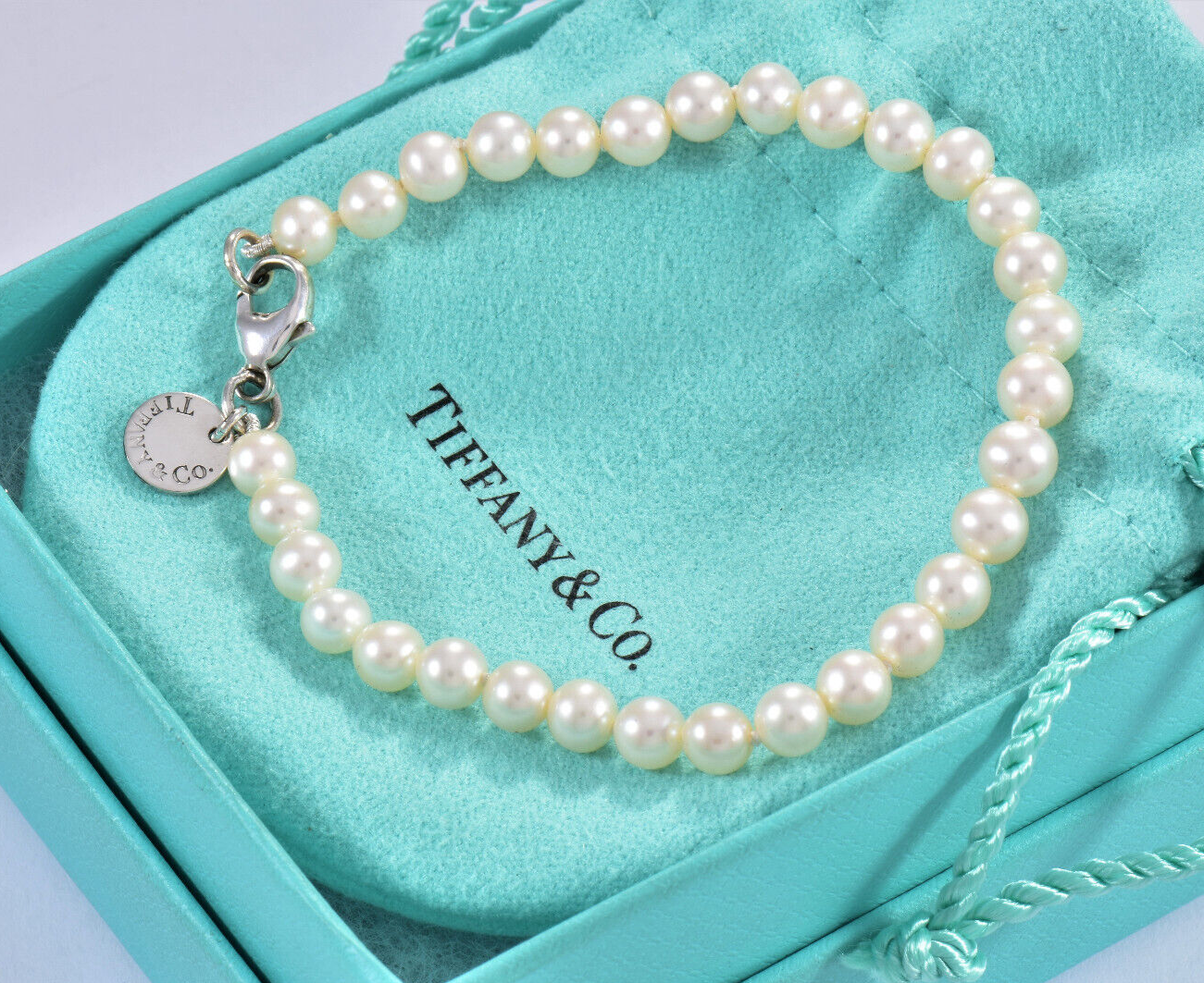 Tiffany & Co Sterling Silver Ziegfeld 5mm Pearl Bead Bracelet in Box Pouch Rare