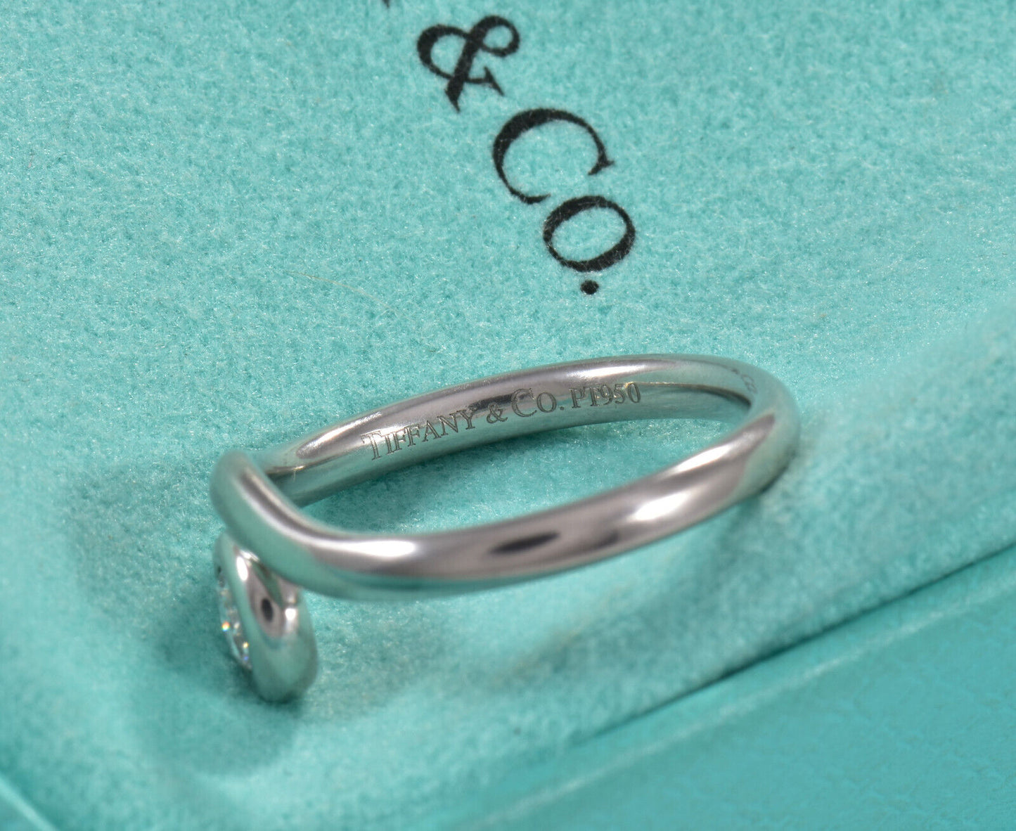 Size 5 Tiffany & Co Platinum Diamond By Yard Elsa Peretti Curved Ring Solitaire