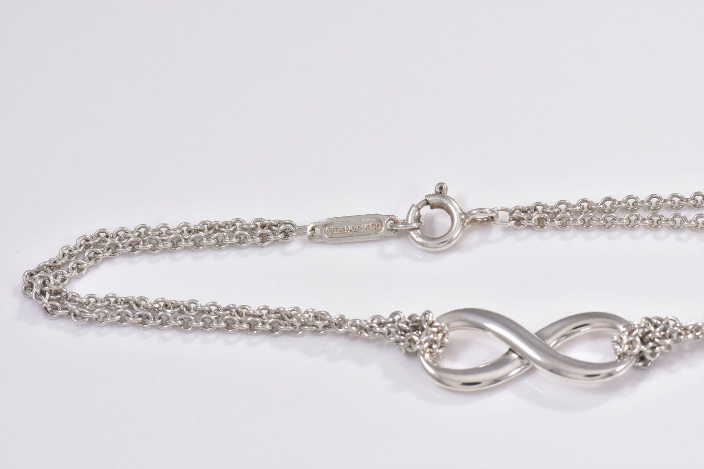 Tiffany & Co Sterling Silver Double Chain Infinity Bracelet 6.8" Eternal Lovely