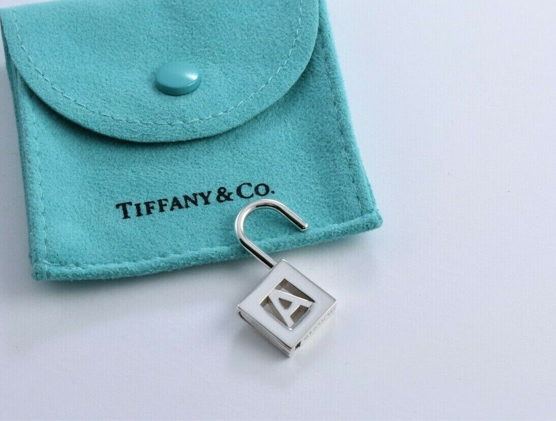 Tiffany & Co Sterling Silver Letter A Lock Charm Pendant For Necklace & Bracelet