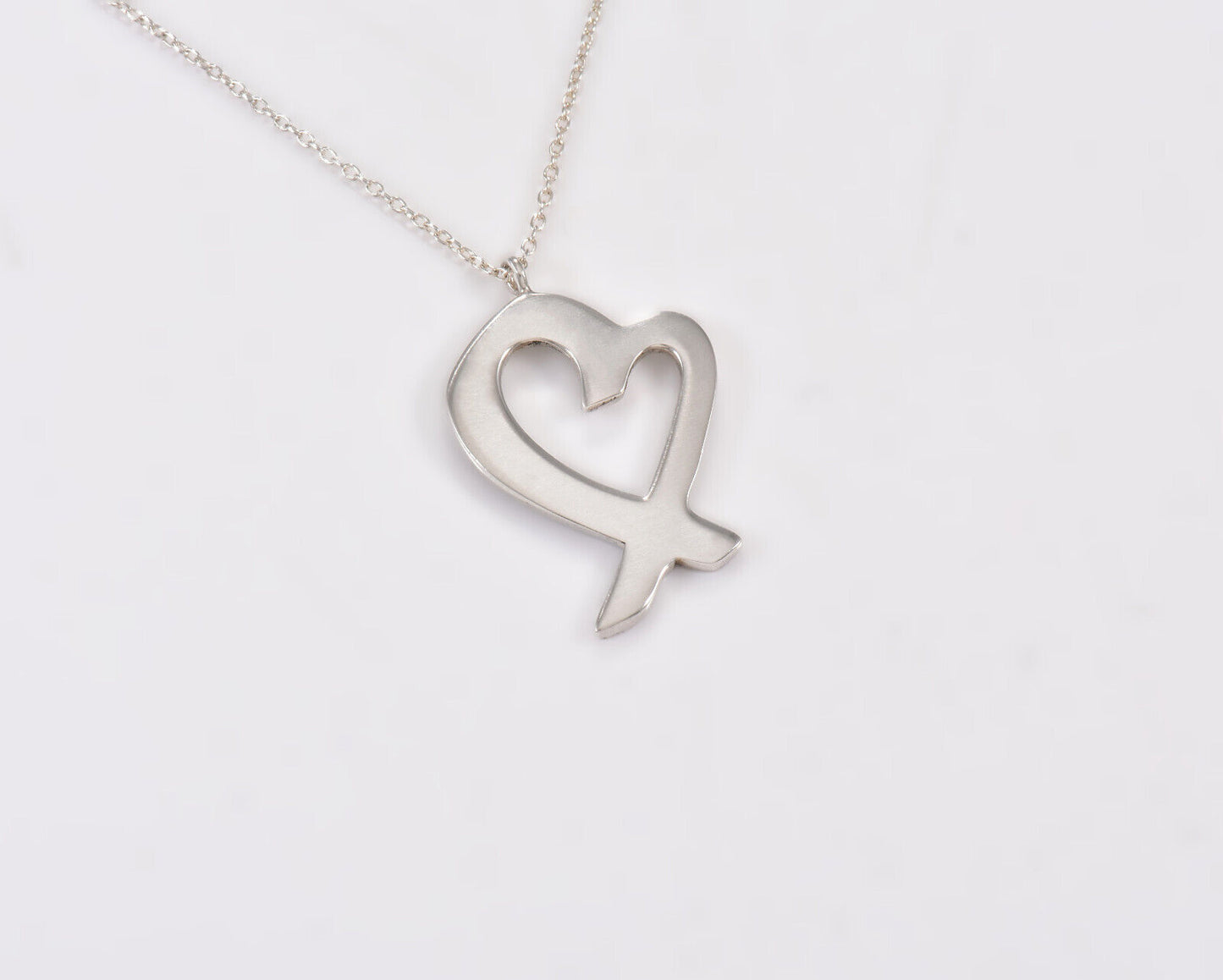 Large 20" Tiffany & Co Silver Paloma Picasso Wide Loving Heart Pendant Necklace