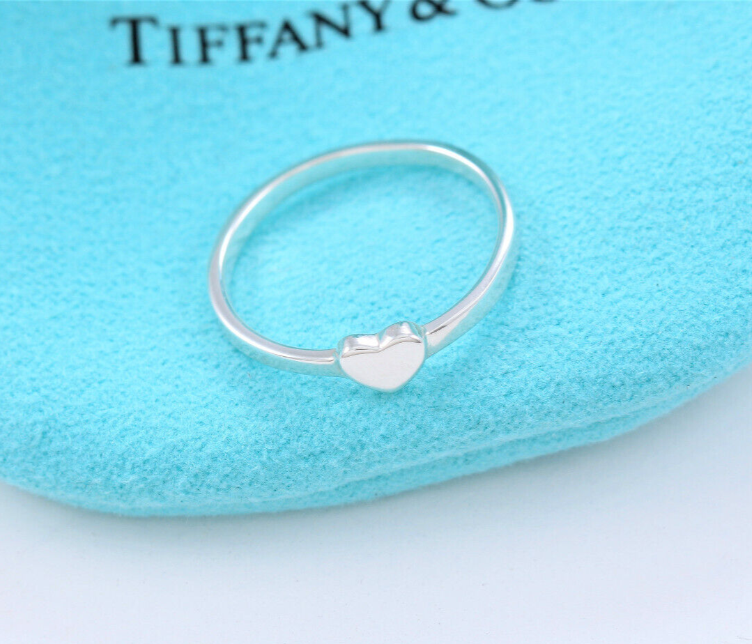 Size 6 Tiffany & Co Silver Paloma Picasso Heart Stacking Band Ring in Pouch