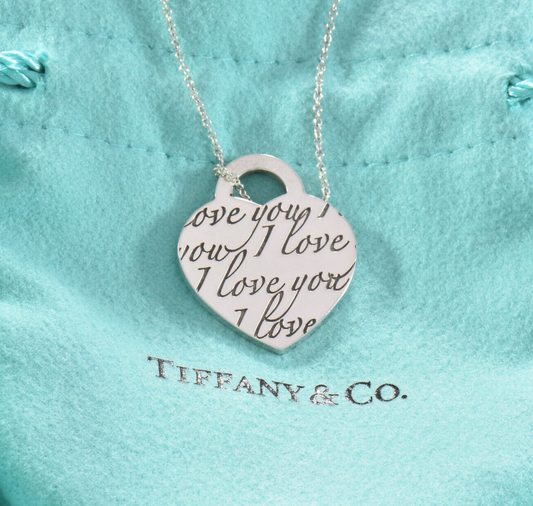 Tiffany & Co Silver Large 1.25" I Love You Heart Pendant 16.5" Necklace in Pouch