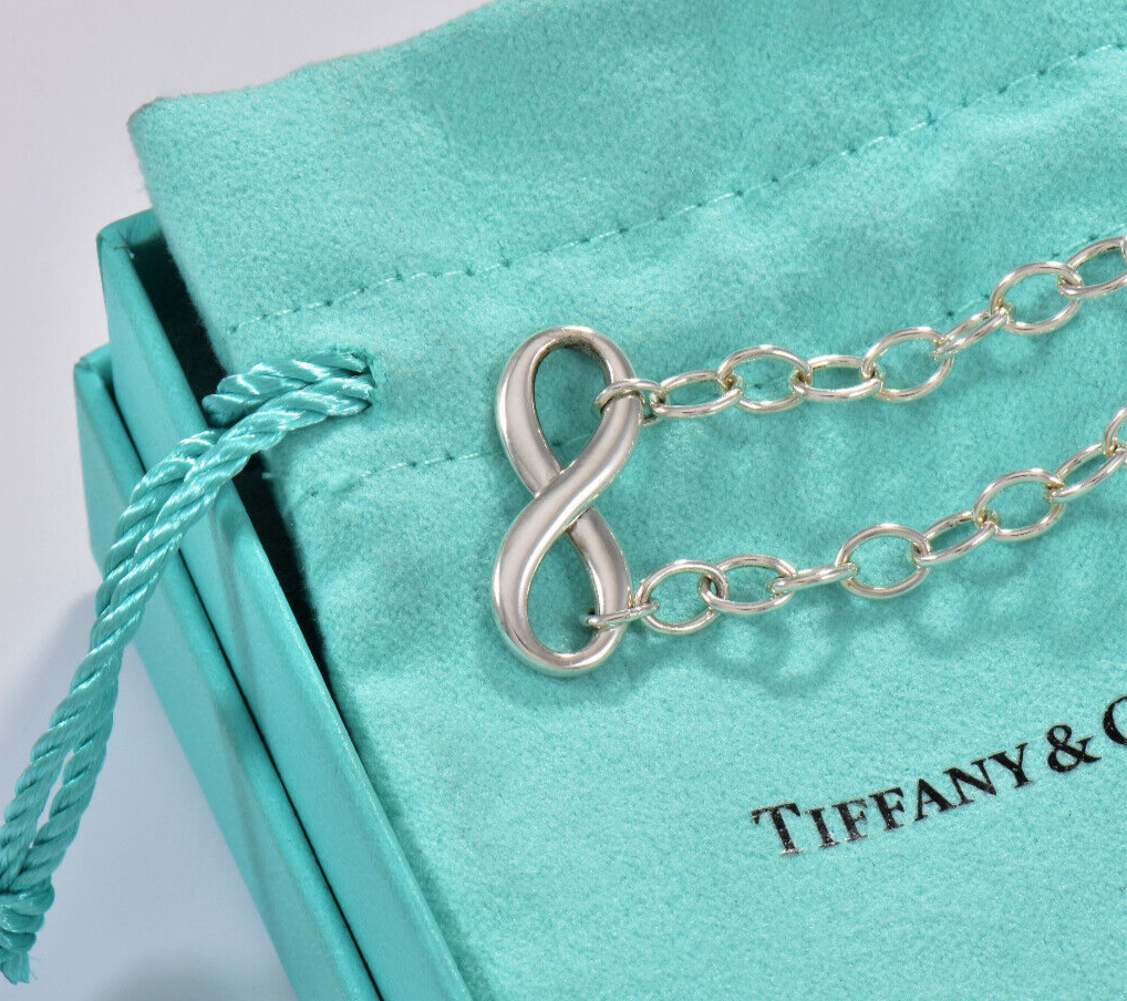 7.45" Tiffany & Co Sterling Silver Infinity Chain Link Bracelet in Pouch Large