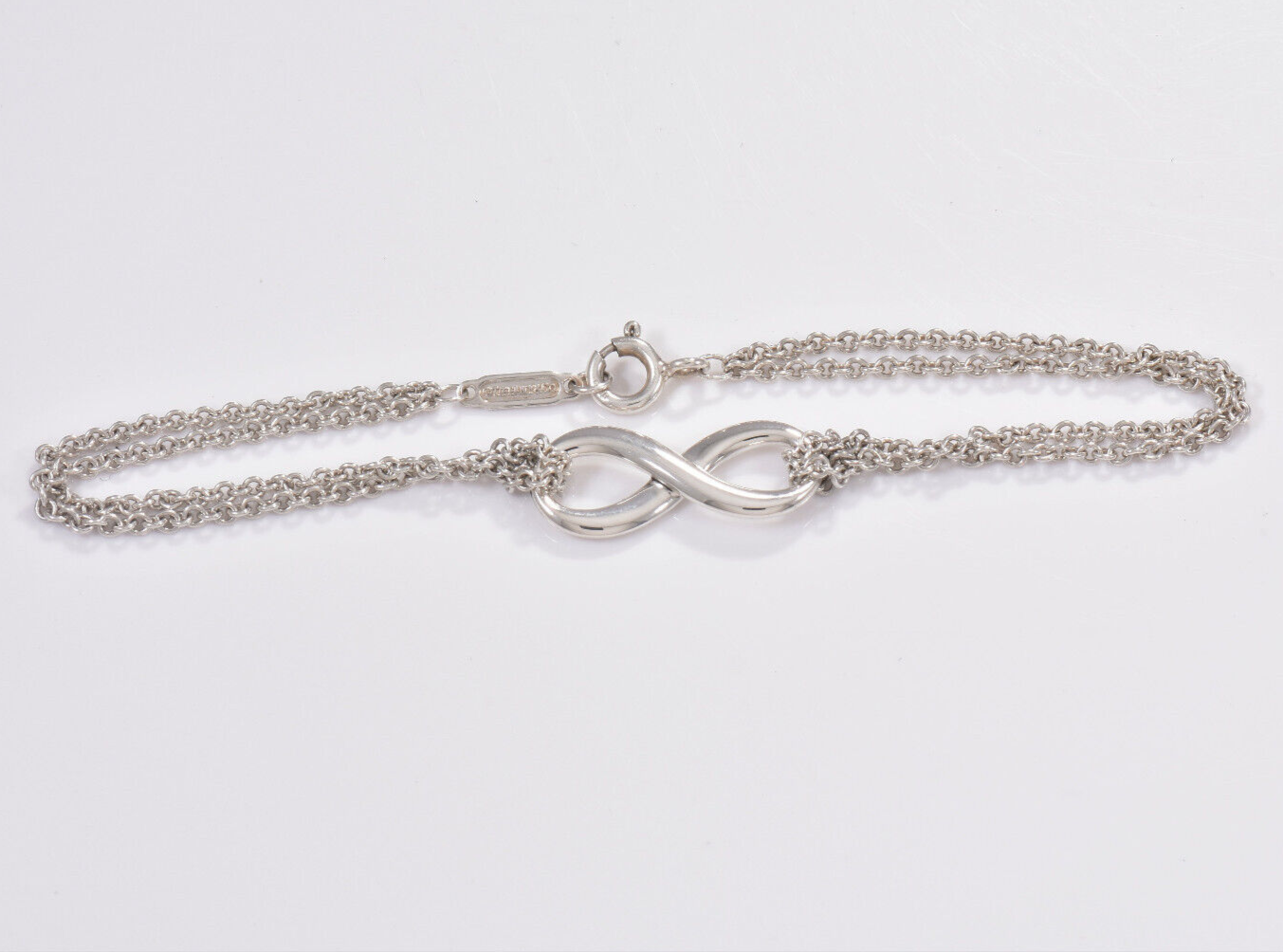 Tiffany & Co Sterling Silver Double Chain Infinity Bracelet 6.8" Eternal Lovely