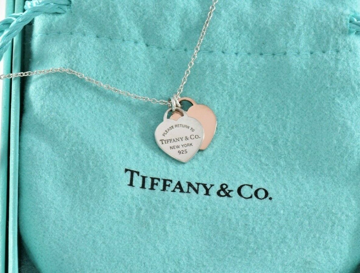 Please Return Tiffany & Co Silver Rubedo Gold Metal Heart Pendant 16" Necklace