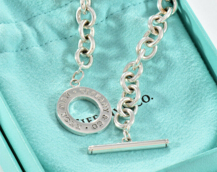 7.75" Tiffany & Co Sterling Silver Toggle Chain Bracelet New Version in Pouch