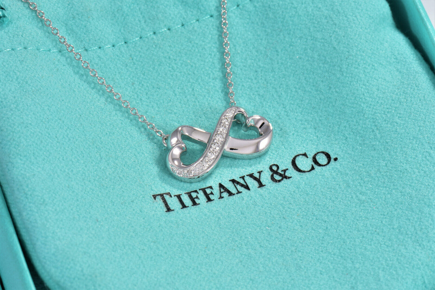 Tiffany & Co Diamond 18K White Gold Picasso Infinity Loving Heart 17" Necklace