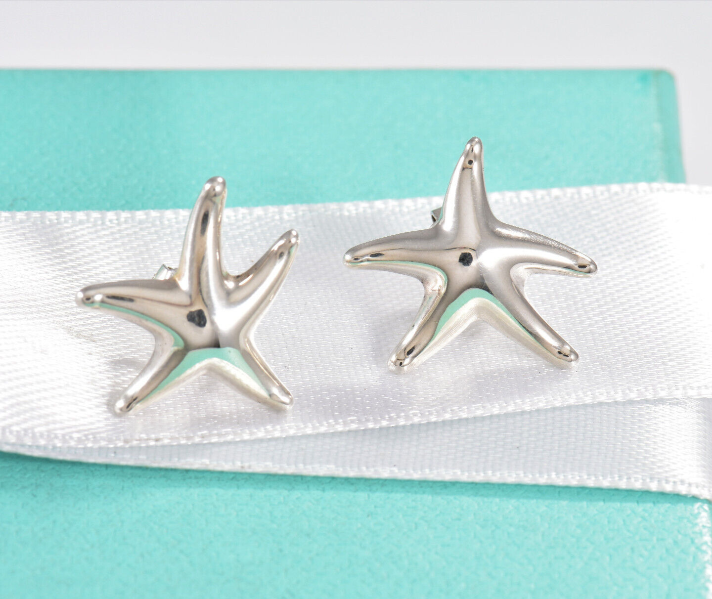 Tiffany & Co Silver Elsa Peretti 17mm Starfish Stud Earrings with Pouch Rare