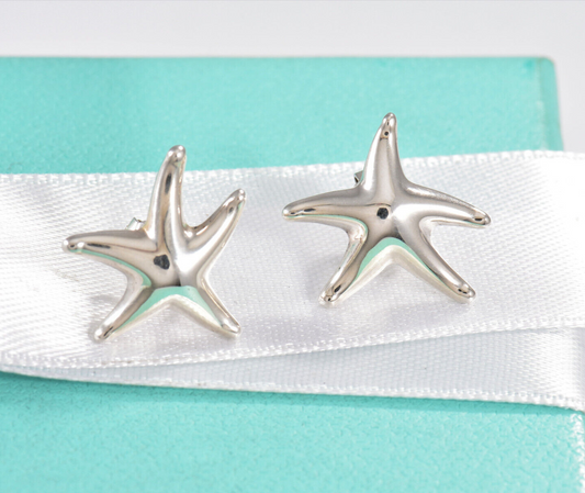 Tiffany & Co Silver Elsa Peretti 17mm Starfish Stud Earrings with Pouch Rare