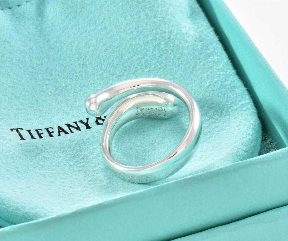 Size 5 Tiffany & Co Sterling Silver Elsa Peretti Teardrop Ring in Pouch Lovely